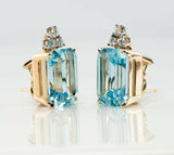 2ct Emerald Blue Aquamarine Elegant Diamond Stud Earrings 14k White Gold Finish