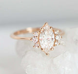 1.5ct Marquise Cut Diamond Engagement Ring 14k RoseGold Over Petite Round Accent