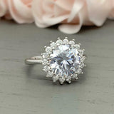 1.6ct Engagement Ring Round Cut Diamond Halo Floral Design 14k White Gold Finish