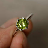 0.6ct Round Cut Green Peridot Engagement Ring 14k White Gold Finish Solitaire