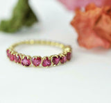 1.5ct Heart Cut Pink Ruby Wedding Band 14k Yellow Gold Over Stackable Ball Shank