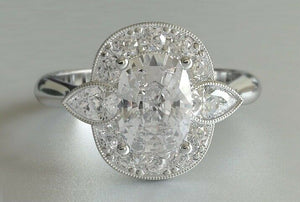 3ct Cushion Pear Cut VVS1D Diamond Engagement Ring Halo 14k White Gold Finish