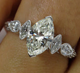 4Ct Marquise Cut Diamond Milgrain Art Deco Engagement Ring 14K White Gold Finish