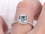 1.4ct Cushion Cut Blue Aquamarine Halo Engagement Ring 14k White Gold Finish