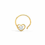 0.4ct Round Cut Diamond Heart Shape Nose Pin Ring Piercing 14k YellowGold Finish