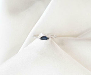 0.2ct Marquise Cut Blue Sapphire Trilogy Minimalist Ring 14k White Gold Finish