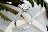 3Ct Cushion Cut Diamond Iced Shank Solitaire Engagement Ring 14K White Gold Over