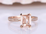 1.5ct Emerald Cut Peach Morganite Solitaire Engagement Ring 18k Rose Gold Finish