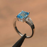 2ct Emerald Cut Blue Aquamarine Split Shank Engagement Ring 14k WhiteGold Finish