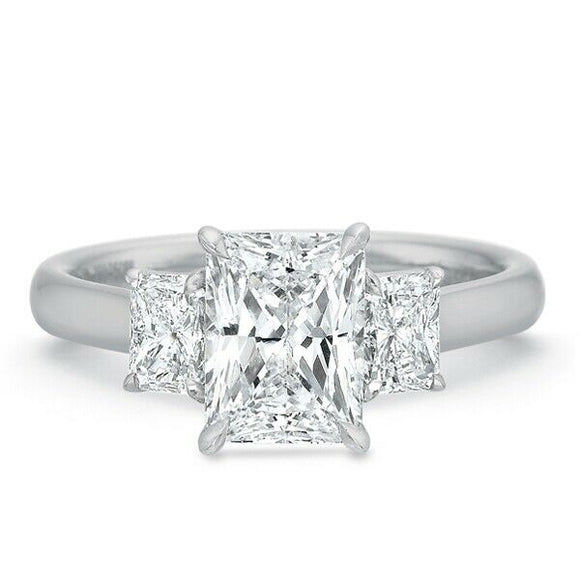 2.6ct Radiant Cut Diamond Engagement Ring Solitaire Trilogy 14k WhiteGold Finish