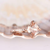 1ct Princess Cut Peach Morganite Solitaire Engagement Ring 14k Rose Gold Finish