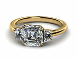 1.3ct Asscher Cut VVS1 Diamond Three Stone Engagement Ring 14k Gold Finish