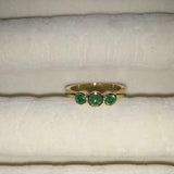 0.75ct Round Cut Green Emerald Trilogy Engagement Ring 14k Yellow Gold Finish