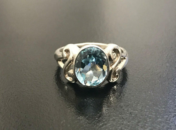 2.1ct Engagement Ring Oval Cut Blue Aquamarine Wave Solitaire 14k WhiteGold Over