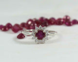 1.4ct Engagement Ring Round Cut Ruby Diamond Halo Solitaire 14k White Gold Over