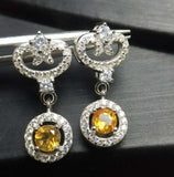 3.5ct Drop Earrings Round Cut Yellow Citrine Royal Halo 14k White Gold Finish