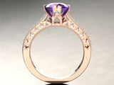 2ct Round Cut Purple Amethyst Milgrain Accent Bridal Set Ring 14k Rose Gold Over