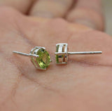 1ct Stud Earrings Oval Cut Green Peridot Solitaire Design 14k White Gold Finish