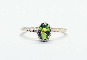 1ct Engagement Ring Oval Cut Green Peridot Crown Solitaire 14k White Gold Finish