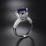 2ct Round Cut Blue Sapphire Engagement Ring 14k White Gold Finish Crown Wedding