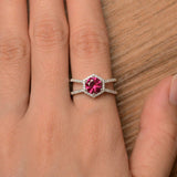 1.4ct Round Cut Pink Ruby Halo Split Shank Engagement Ring 14k White Gold Finish