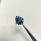 2ct Engagement Ring Pear Cut Green Emerald Blue Sapphire Halo 14k WhiteGold Over