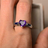 1.65ct Engagement Ring Heart Cut Purple Amethyst Trilogy 14k White Gold Finish