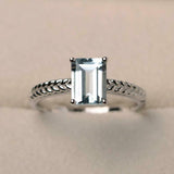 1ct Emerald Cut Aquamarine Engagement Ring Braided Solitaire 14k White Gold Over