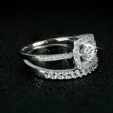 4Ct Round Cut Diamond Bridal Set Square Halo Ring Band 14K White Gold Finish