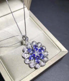 3ct Blue Tanzanite Pendant Oval Cut Floral Cocktail 14k White Gold Over NO CHAIN