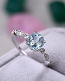 2Ct Round Cut Blue Aquamarine Diamond Accent Engagement Ring 14K White Gold Over