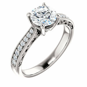 2ct Round Cut Diamond Vintage Solitaire Engagement Ring 14k White Gold Finish