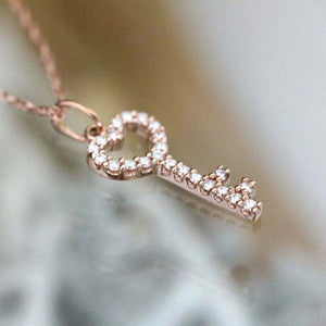 0.7ct Round Cut Diamond Pendant Heart Key Design 14k Rose Gold Finish NO CHAIN