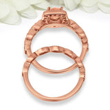 2.5ct Round Peach Morganite Engagement Ring Bridal Set Halo 14k Rose Gold Finish