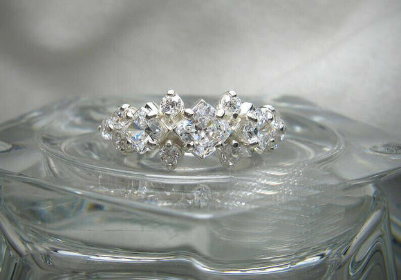 Cluster Vintage Engagement Ring 2.2ct Cushion Cut Diamond 14k White Gold Finish