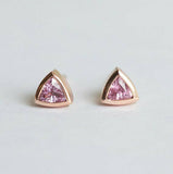 2ct Trillion Cut Pink Sapphire Bezel Solitaire Stud Earrings 14k RoseGold Finish