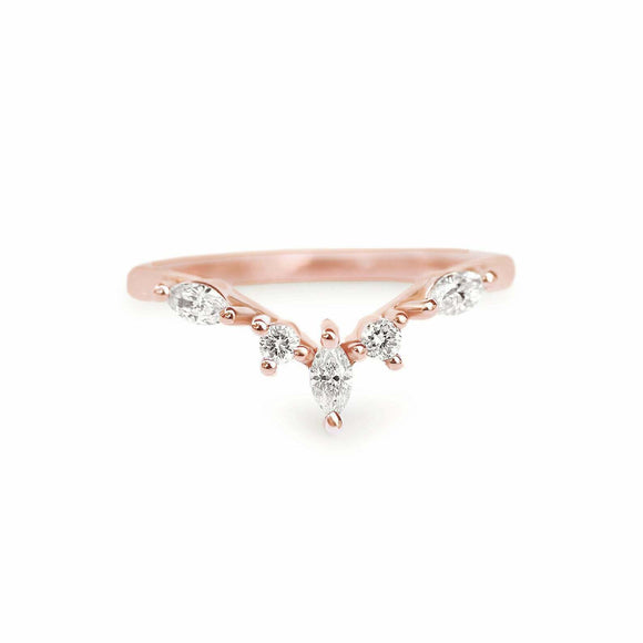 0.7ct Marquise Cut Diamond Wedding Band Curved Stackable 14k Rose Gold Finish