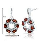 4Ct Oval Cut Red Garnet Diamond Circular Drop Earrings 14K White Gold Finish