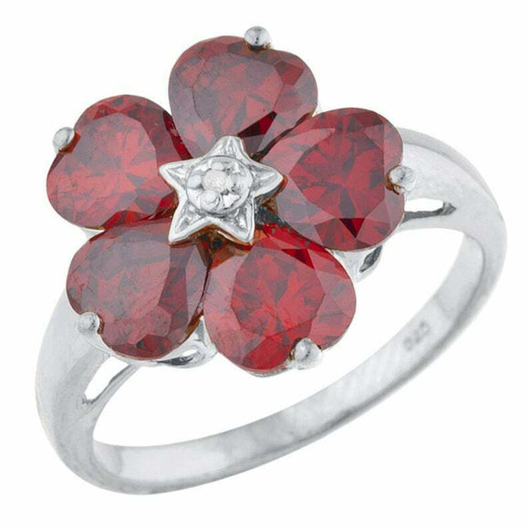 5ct Engagement Ring Heart Cut Red Garnet Floral Women 14k White Gold Finish