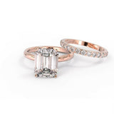 3.5ct Emerald Cut Diamond Engagement Ring Bridal Wedding Set 14k RoseGold Finish