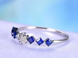 0.7ct Princess Cut Blue Sapphire Star Design Wedding Band 14k White Gold Finish