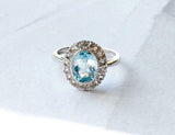 1.7ct Oval Cut Blue Aquamarine Engagement Ring Halo Solitaire 14k WhiteGold Over