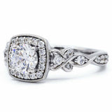 1.6ct Round Cut Diamond Halo Milgrain Vintage Inspired Ring 14k WhiteGold Finish