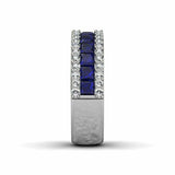 3ct Princess Cut Blue Sapphire Three Row Half Eternity Band 14k White Gold Over