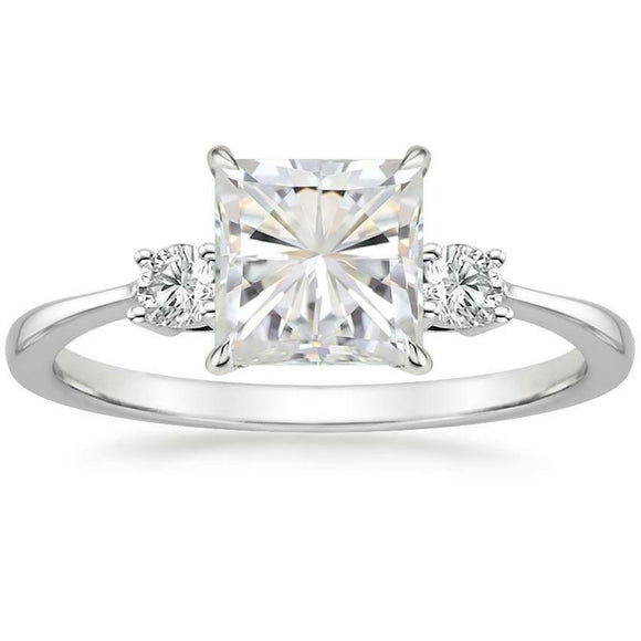 3ct Princess Cut Diamond Engagement Ring 14k White Gold Over Trilogy with Accent