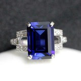 3ct Emerald Cut Blue Sapphire Open Split Band Solitaire Ring 14k White Gold Over