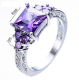 3Ct Princess Cut Amethyst Vintage Solitaire Engagement Ring 18K White Gold Over