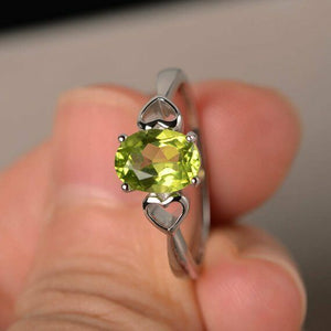 1ct Oval Cut Green Peridot Promise Solitaire Engagement Ring 14k White Gold Over