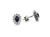 2ct Oval Cut Simulated Sapphire Floral Halo Stud Earrings 14k White Gold Plated