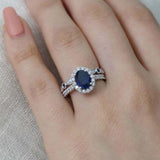 2.5ct Oval Cut Blue Sapphire Bridal Set Band Engagement Ring 18k White Gold Over